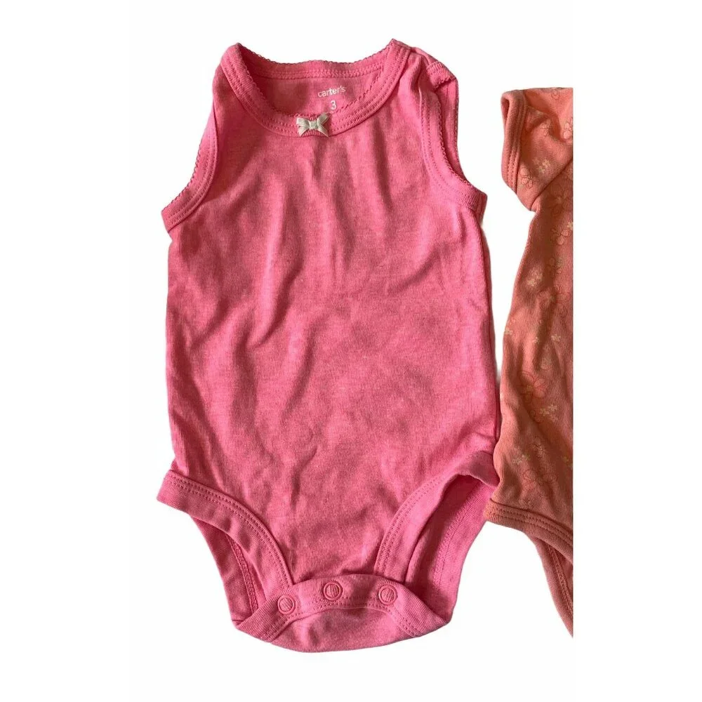Baby Girl 3pc Bodysuit Bundle Size 3M Carters Pink Floral & Striped‎ Patterns